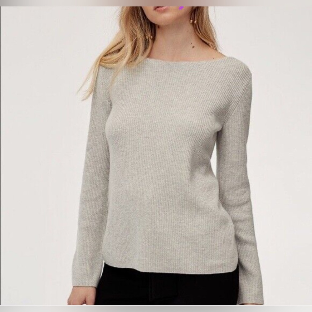 Babaton Heathered Gray Ribbed Sweater With Cross Back Size Small